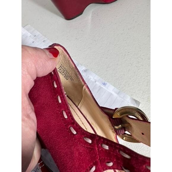"FRANCO  SARTO" Mary Jane Red Suede Dorothy Oz Wedge Heel Rockabilly Swing - Picture 15 of 16
